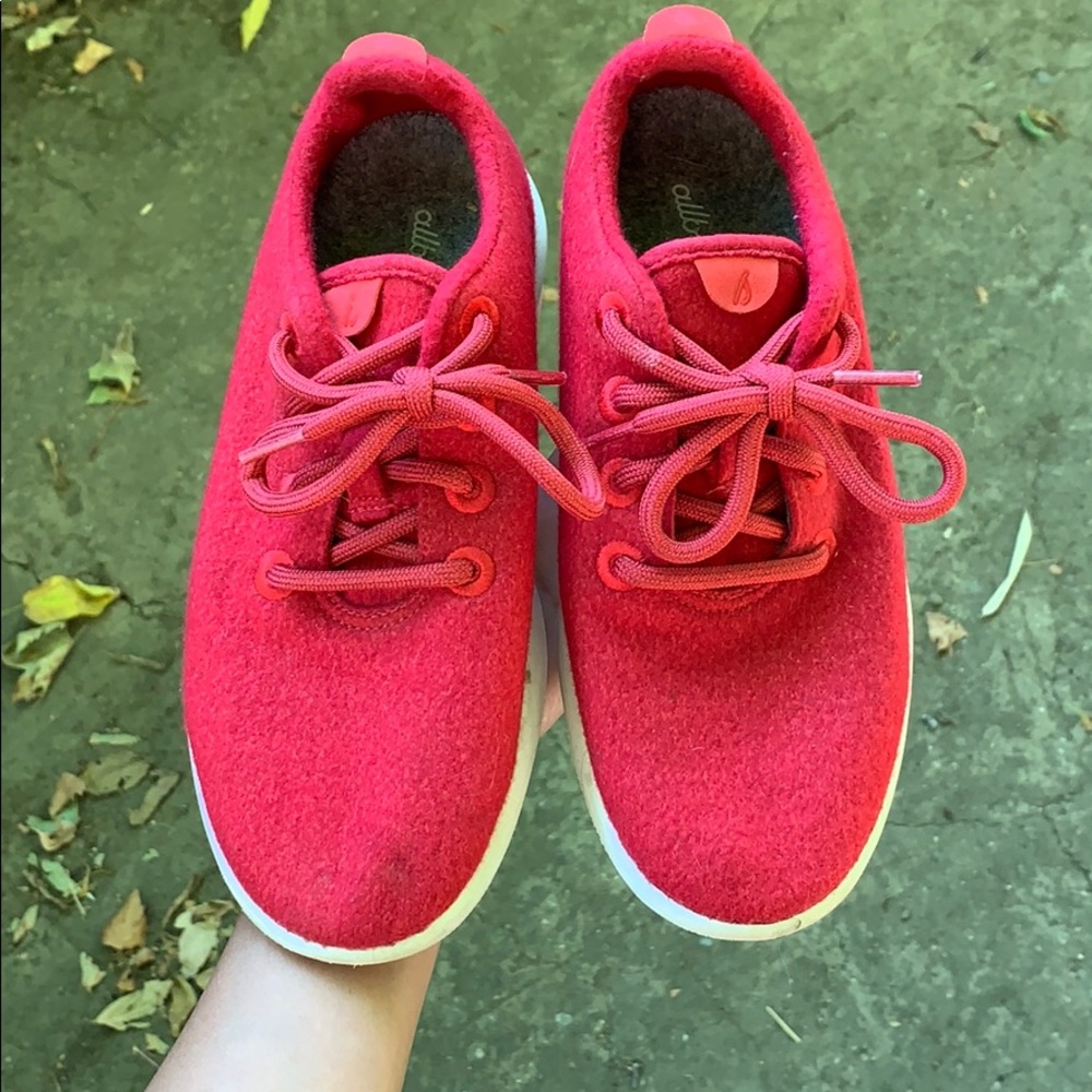 Red wool allbird shoes